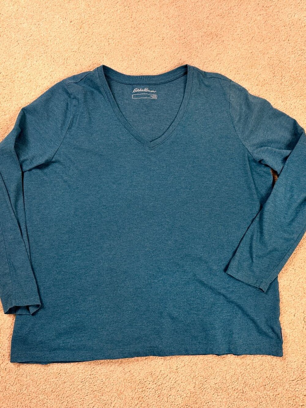 Women's Eddie Bauer Long Sleeve V Neck T-Shirt Solid Green Size 2XL XXL Outdoor